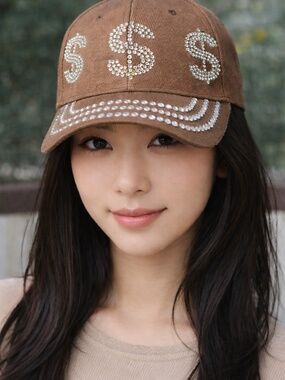 Rhinestone Dollar Sign Embellished Brown Ball Cap